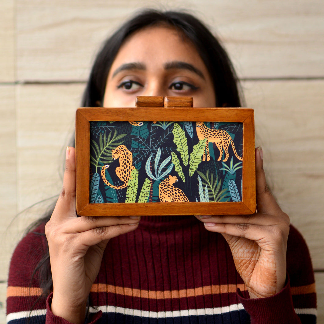 Jaguar Printed Forest Wood Clutches